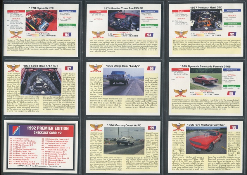 1992 Collect-A-Card Muscle Cars Complete Set of (100) Cards