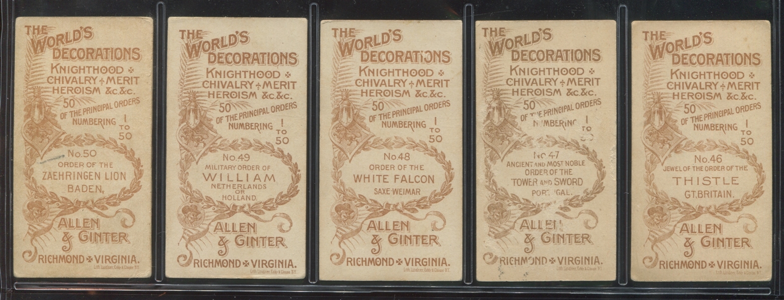 N30 Allen & Ginter The World's Decorations Complete Set of (50) Cards