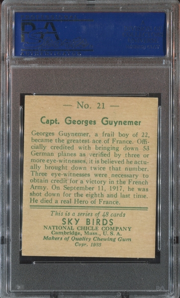 R136 National Chicle Sky Birds #21 Georges Guynemer PSA8 NM-MT