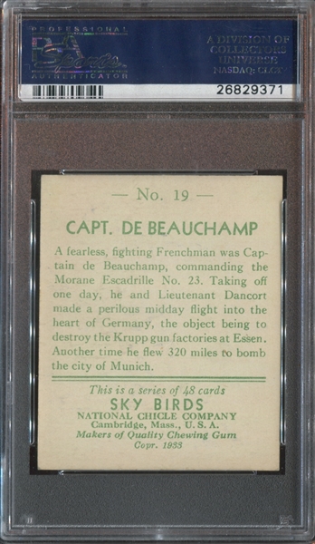 R136 National Chicle Sky Birds #19 Capt. De Beauchamp PSA8 NM-MT