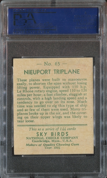 R136 National Chicle Sky Birds #63 Nieuport Triplane PSA8 NM-MT