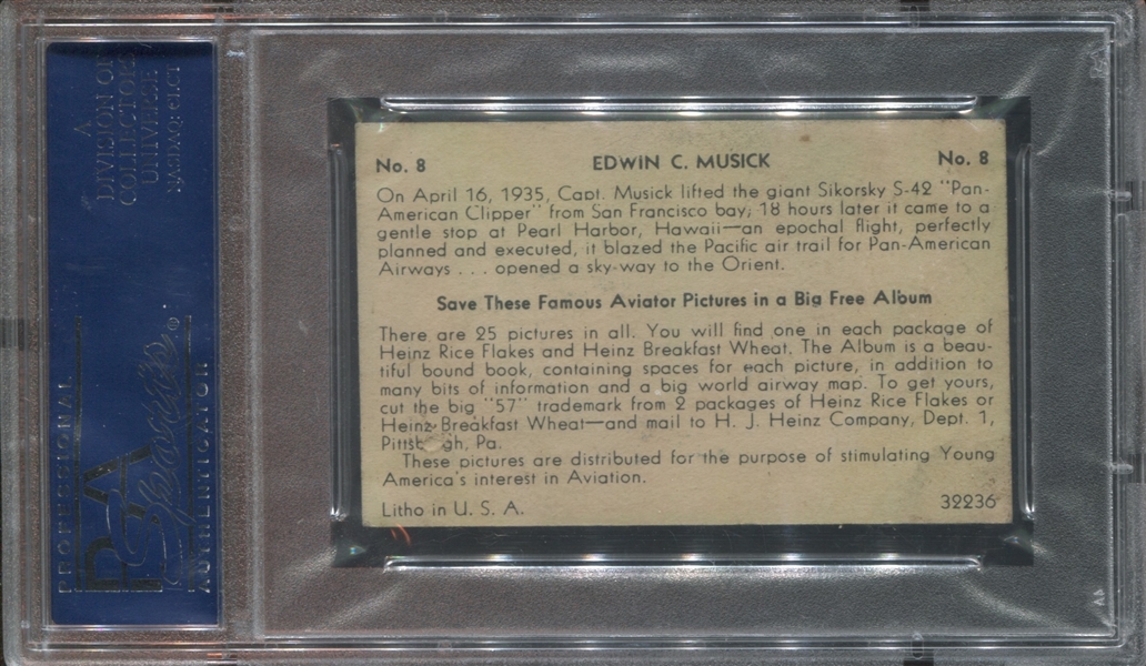 F277-4 Heinz Rice Flakes #8 Capt. Edwin Musick PSA4 VG-EX 