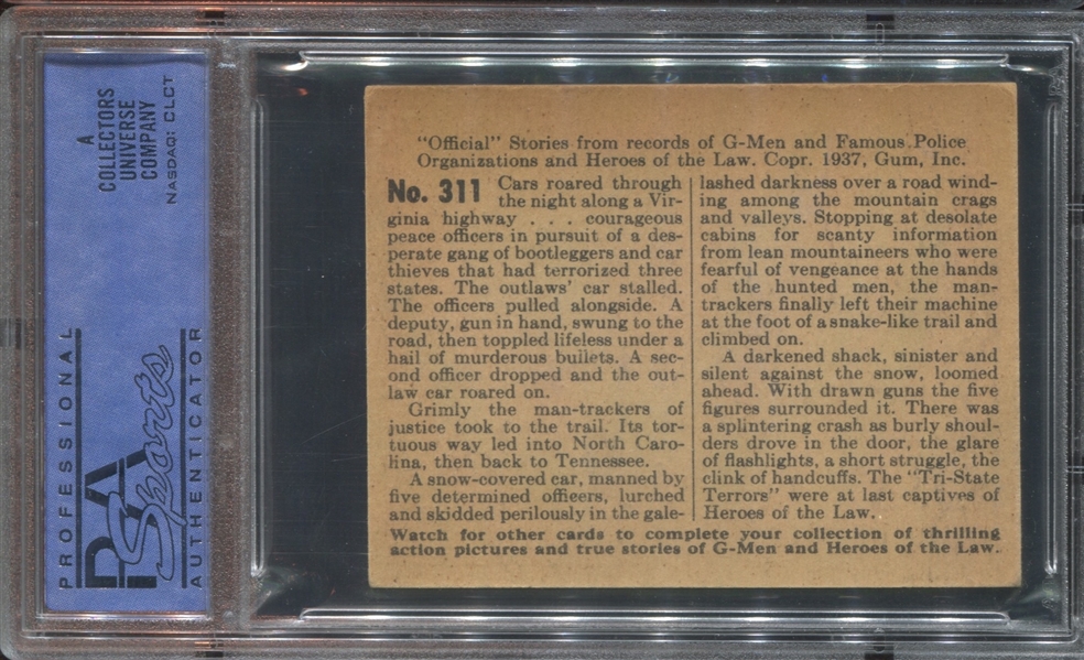 R60 Gum Inc G-Men and the Heroes of the Law #311 Tri-State Terrors PSA4 VG-EX