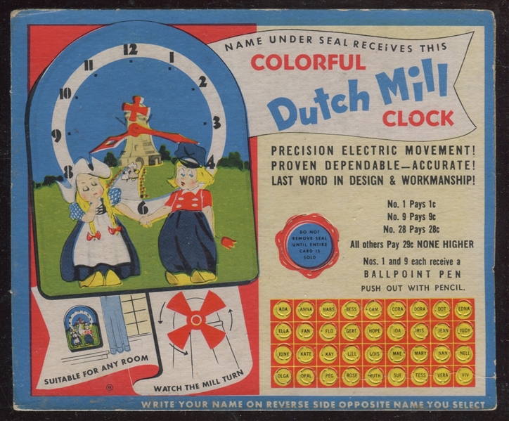 1930s? Dutch Mill Clock Ad Card/Trade Stimulator 