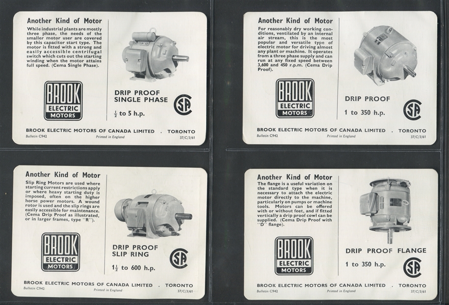 1961 Brook Electric Motors Motor Cars Complete Set of (12) Cards