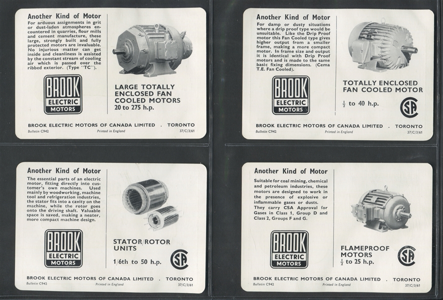 1961 Brook Electric Motors Motor Cars Complete Set of (12) Cards