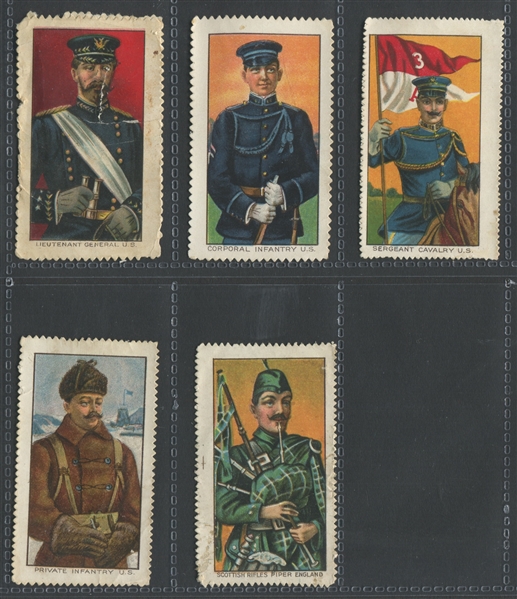 T330-6 Piedmont Art Poster Stamps Soldier Series Lot of (5)