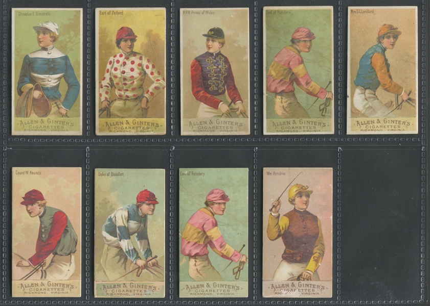 N22 Allen & Ginter Racing Colors Lot of (9) Cards