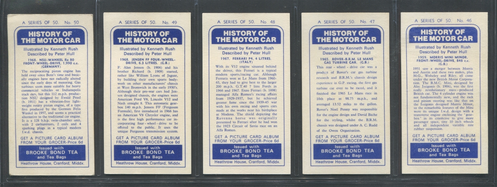 Brooke Bond Tea (England) History of the Motor Car Complete Set of (50)