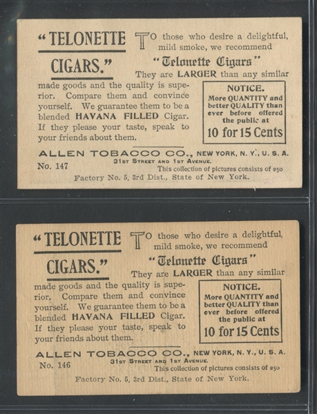 T116 Allen Tobacco Telonette Views and Art Studies Lot of (2) Cards