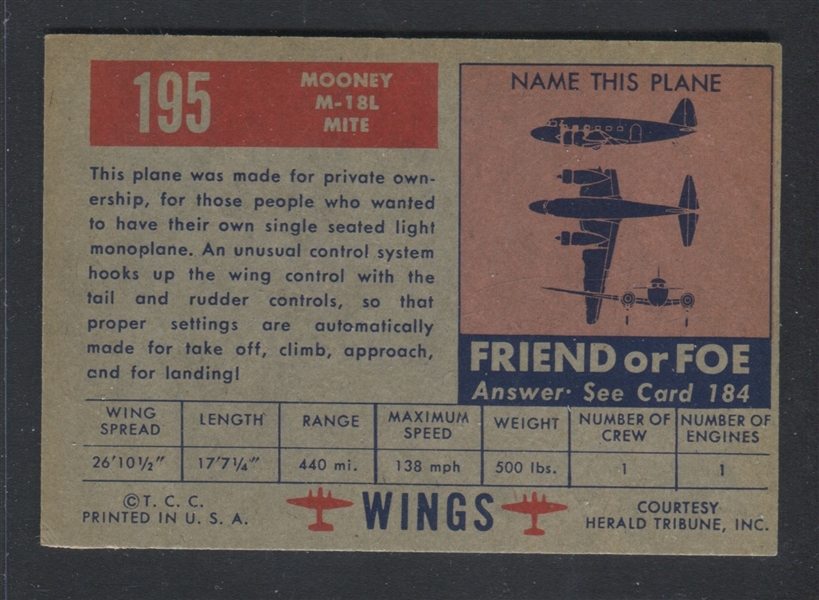 1952 Topps Wings #195 Mooney M-18L Mite EX