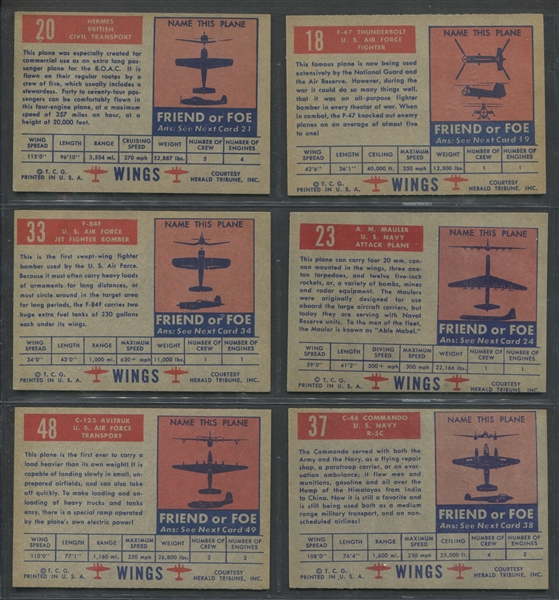 1952 Topps Wings Lot of (6) Cards