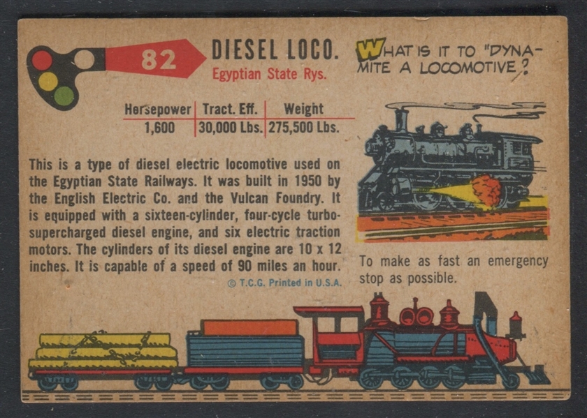 1955 Topps Rails and Sails #82 Diesel Loco Egyptian State Systems EX
