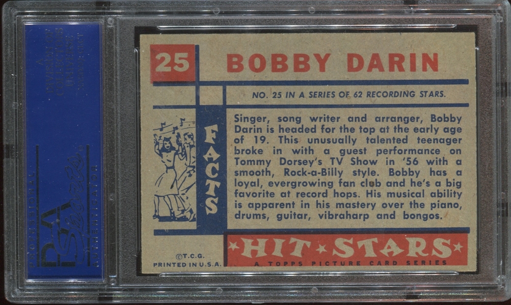 1957 Topps Hit Stars #25 Bobby Darin PSA9 Mint (OC)