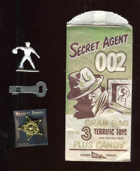 Best Plastics and Candy Secret Agent 002 Candy Wrapper and (3) Toys