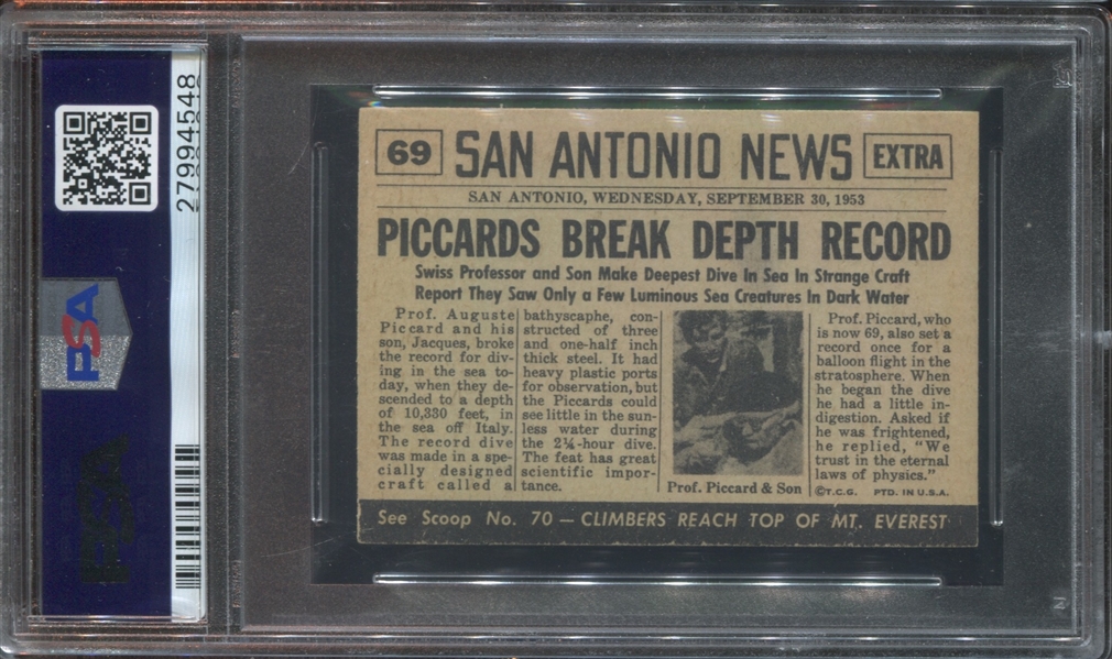 1954 Topps Scoop #69 Piccard Descends 2 Miles Under Sea PSA6.5 EX-MT+