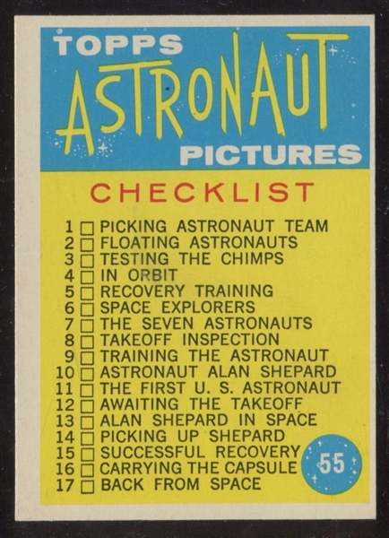 1963 Topps Astronauts Checklist #55 EX/EX-MT