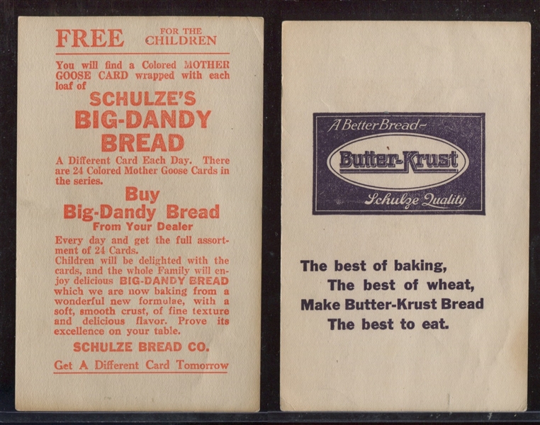 D61 Schulze's and Butter-Krust Nursery Rhymes Lot of (3) Cards