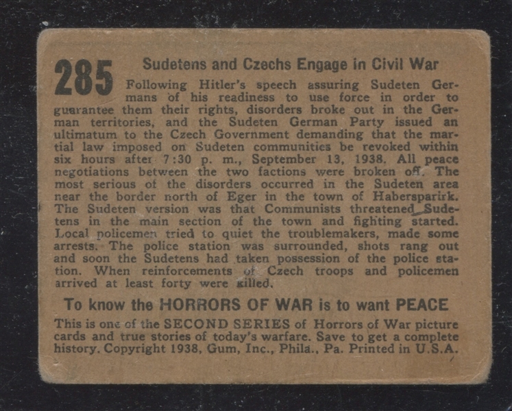 R69 Gum Inc Horrors of War #285 Sudetens and Czechs Engage... NAZI Imagery