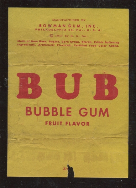 1947 Bowman Gum Bub Bubble Gum Fruit Flavor Wrapper