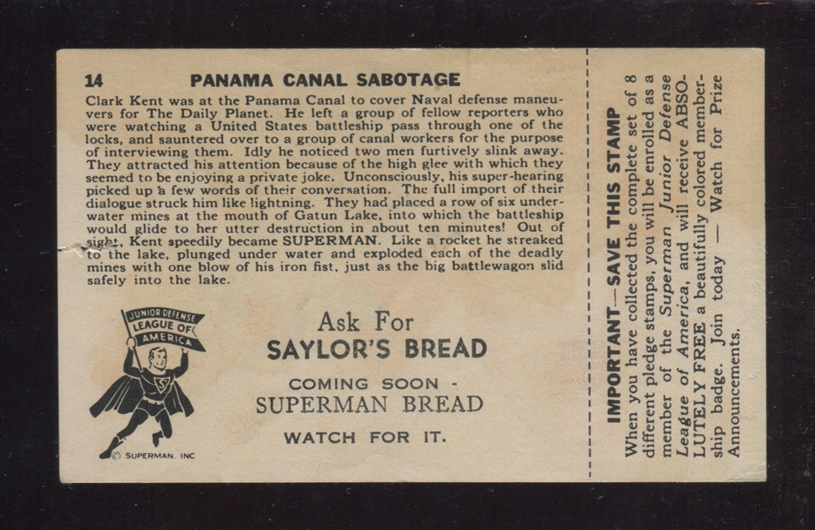 D143 Saylor's Bread Superman #14 Panama Canal Sabotage TOUGH Type Card With Tab