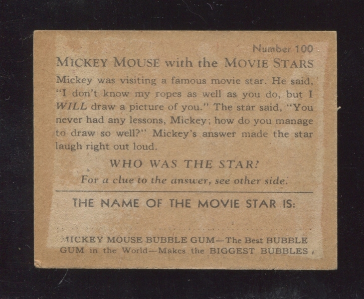 R90 Gum Inc Mickey Mouse and the Movie Stars #100 Will Rogers