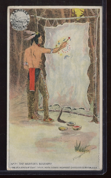E-UNC Samoset Chocolates Indians Postcards #7 The Warrior's Biography