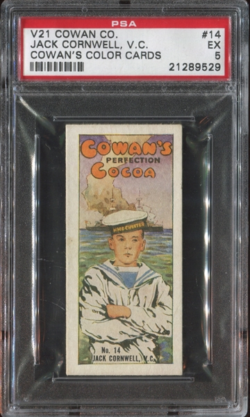 V21 Cowan's Chocolates Color Cards #14 Jack Cornwell V.C. PSA5 EX