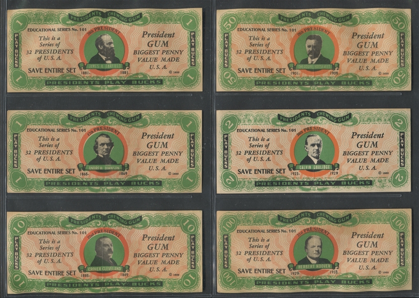 R118 Dietz Gum Presidential Play Bucks Lot of (9) Cards