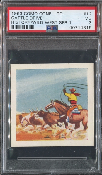 1963 Como Confectionery History Wild West #12 Cattle Drive PSA3 VG