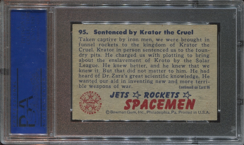1951 Bowman Jets, Rockets Spacemen #95 Sentenced by Krator the Cruel PSA7 NM