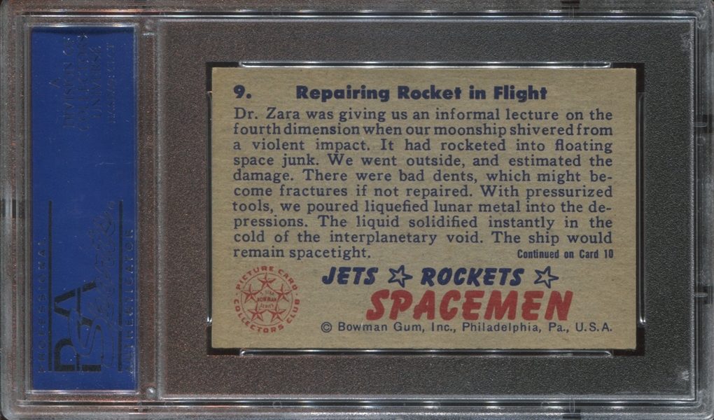 1951 Bowman Jets, Rockets Spacemen #9 Repairing Rocket in Flight PSA7 NM