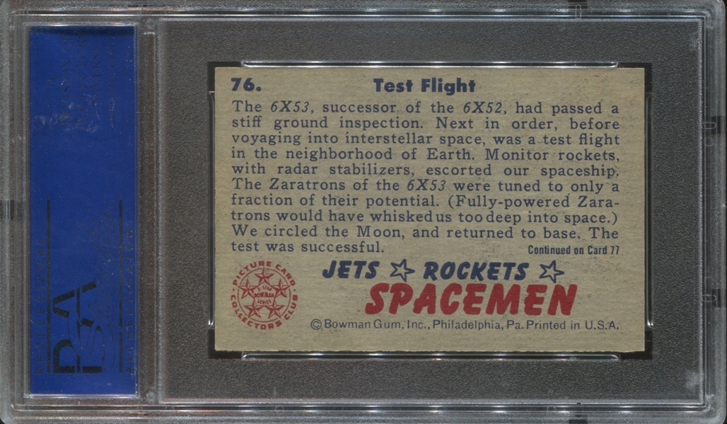 1951 Bowman Jets, Rockets Spacemen #76 Test Flight PSA7 NM