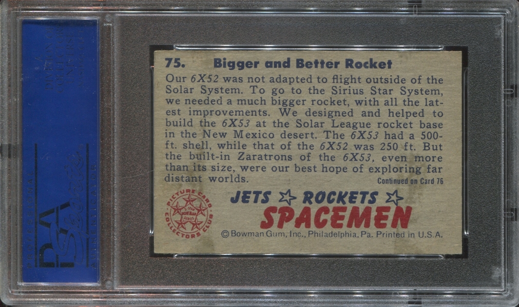1951 Bowman Jets, Rockets Spacemen #75 Bigger and Better Rocket PSA7 NM