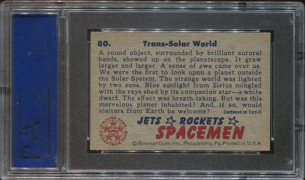 1951 Bowman Jets, Rockets Spacemen #80 Trans-Solar World PSA7 NM