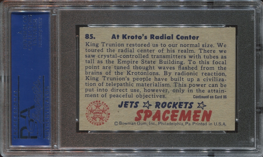 1951 Bowman Jets, Rockets Spacemen #85 At Kroto's Radial Center PSA7 NM