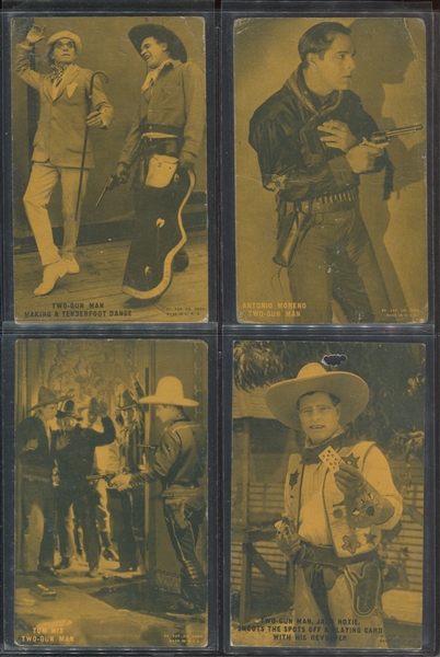 1920's-30's Exhibit Arcade Cards Two-Gun Man Cowboys Yellow Tint Lot of (4) Cards