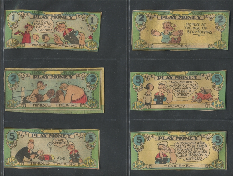 1932-33 Sunday Funnies Play Money - Popeye/Thimble Theatre Lot of (12) Different