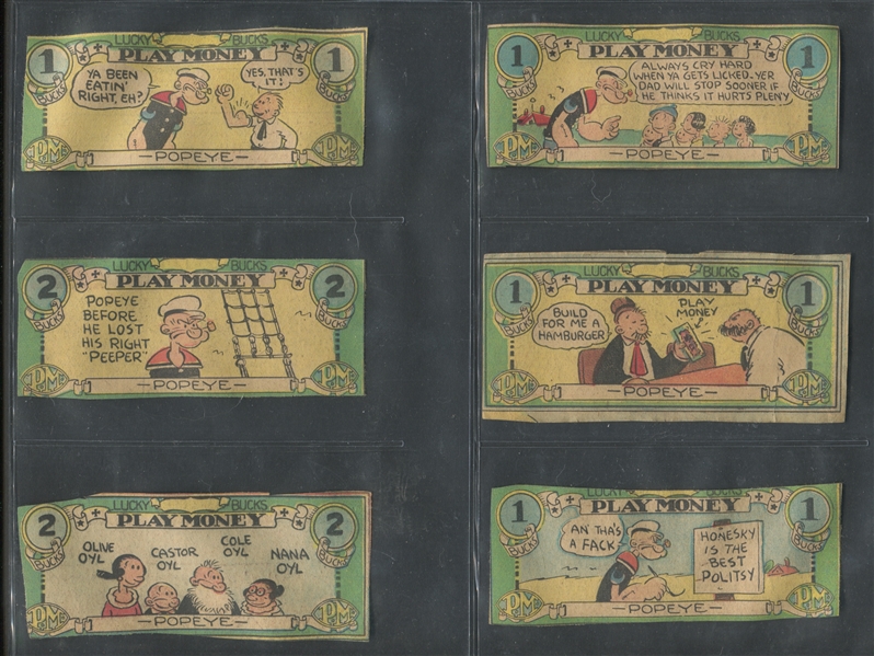 1932-33 Sunday Funnies Play Money - Popeye/Thimble Theatre Lot of (12) Different