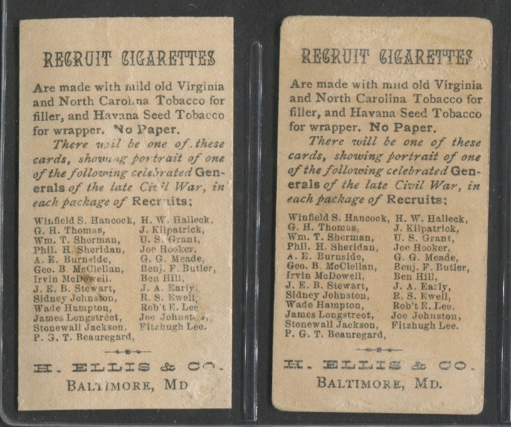N377 H. Ellis Generals of the Civil War Lot of (2) Cards