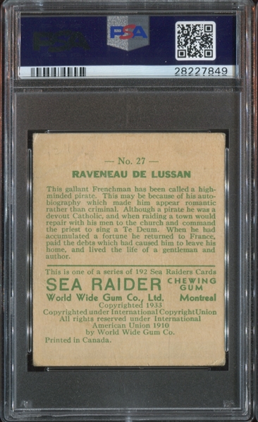 R124 Goudey/World Wide Gum Sea Raiders #27 Raveneau de Lussan PSA2 (MK)