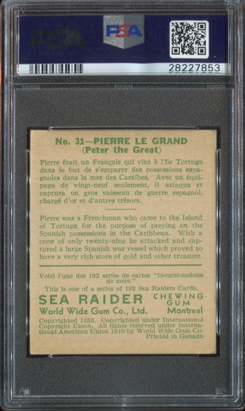 R124 Goudey/World Wide Gum Sea Raiders #31 Pierre Le Grand PSA6 EX-MT