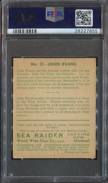 R124 Goudey/World Wide Gum Sea Raiders #33 John Evans PSA4.5 VG-EX+