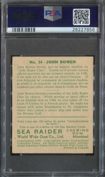 R124 Goudey/World Wide Gum Sea Raiders #34 John Bowen PSA5 EX