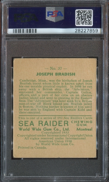 R124 Goudey/World Wide Gum Sea Raiders #37 Joseph Bradish PSA4 VG-EX