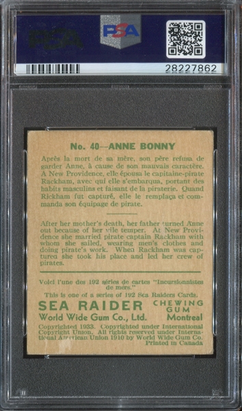 R124 Goudey/World Wide Gum Sea Raiders #40 Anne Bonny PSA4 VG-EX