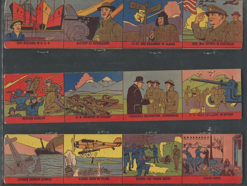 R168 M. Pressner War Scenes Complete Set of (48) on Four Card Strips