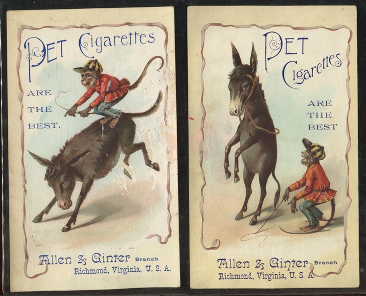 Interesting Allen & Ginter Pet Cigarettes Trade Card Pair with Animal Images