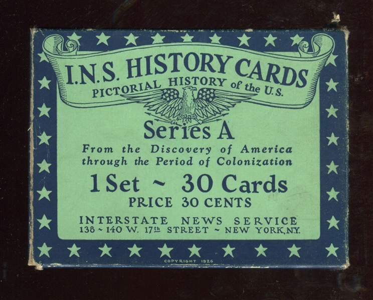 Interstate News Service (INS) boxed complete set of (4) boxes with (120) cards, Outer Shipping Box and Brochure