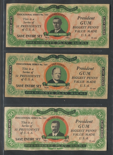 R118 Dietz Gum Presidential Play Bucks Lot of (9) Cards